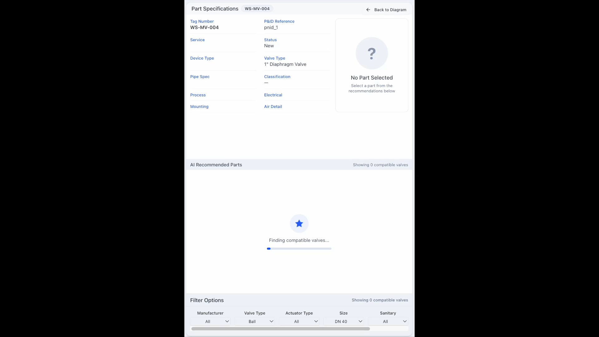 Selecting and configuring a single diaphragm valve